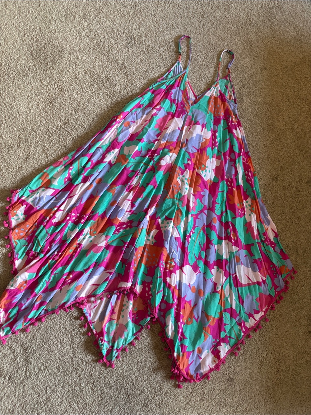 Colorful Floral Handkerchief-Hem Maxi Slip Dress - ONE SIZE